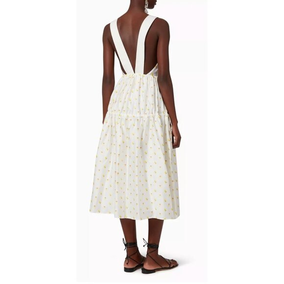NEW! Stine Goya M Tulula Embroidered Daisy Midi Dress Open Back White Yellow - Picture 5 of 12